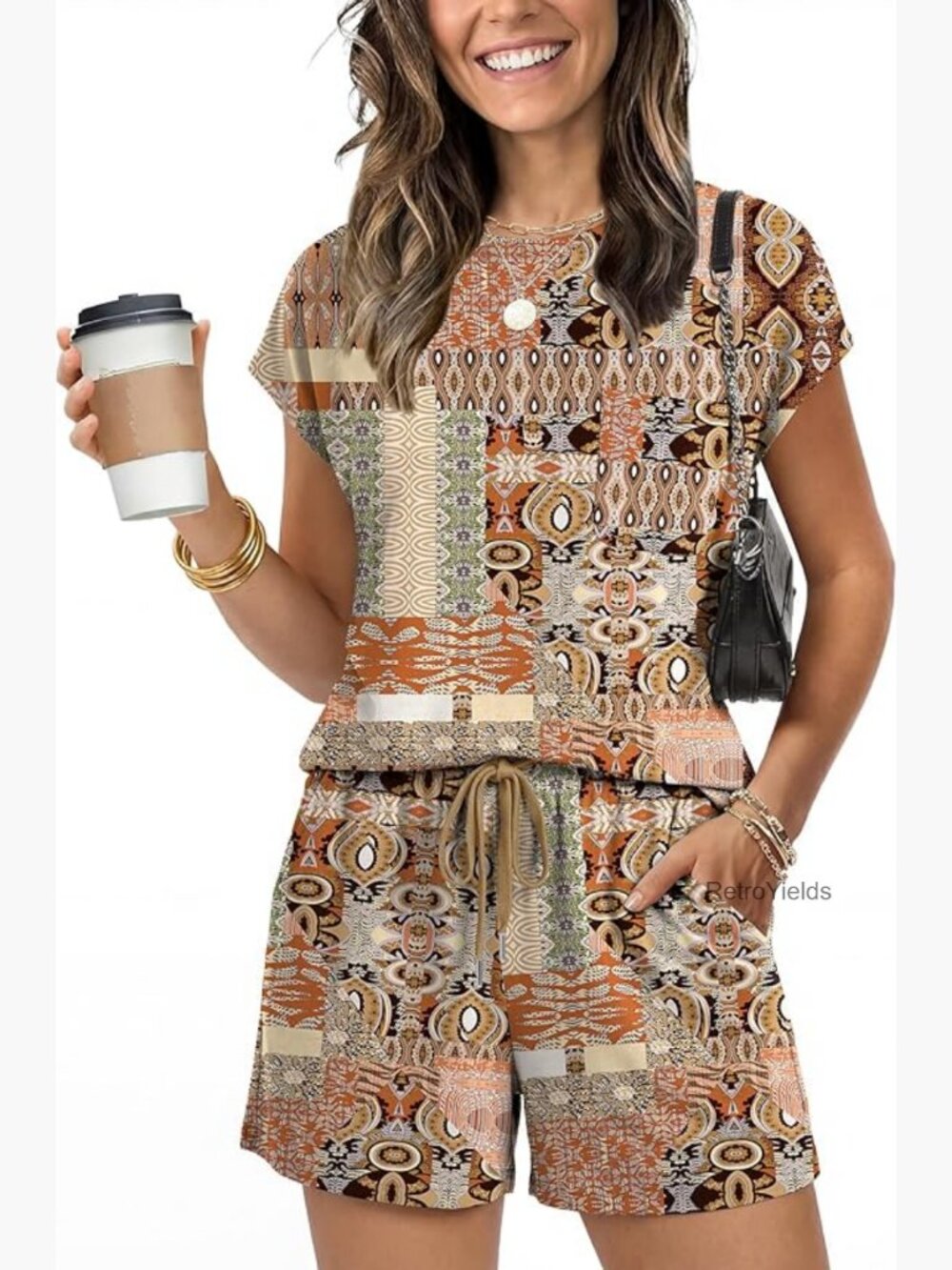 Two Piece Shorts Set Lounge Outfit Cap Sleeve Top Drawer Shorts Relaxed Fit